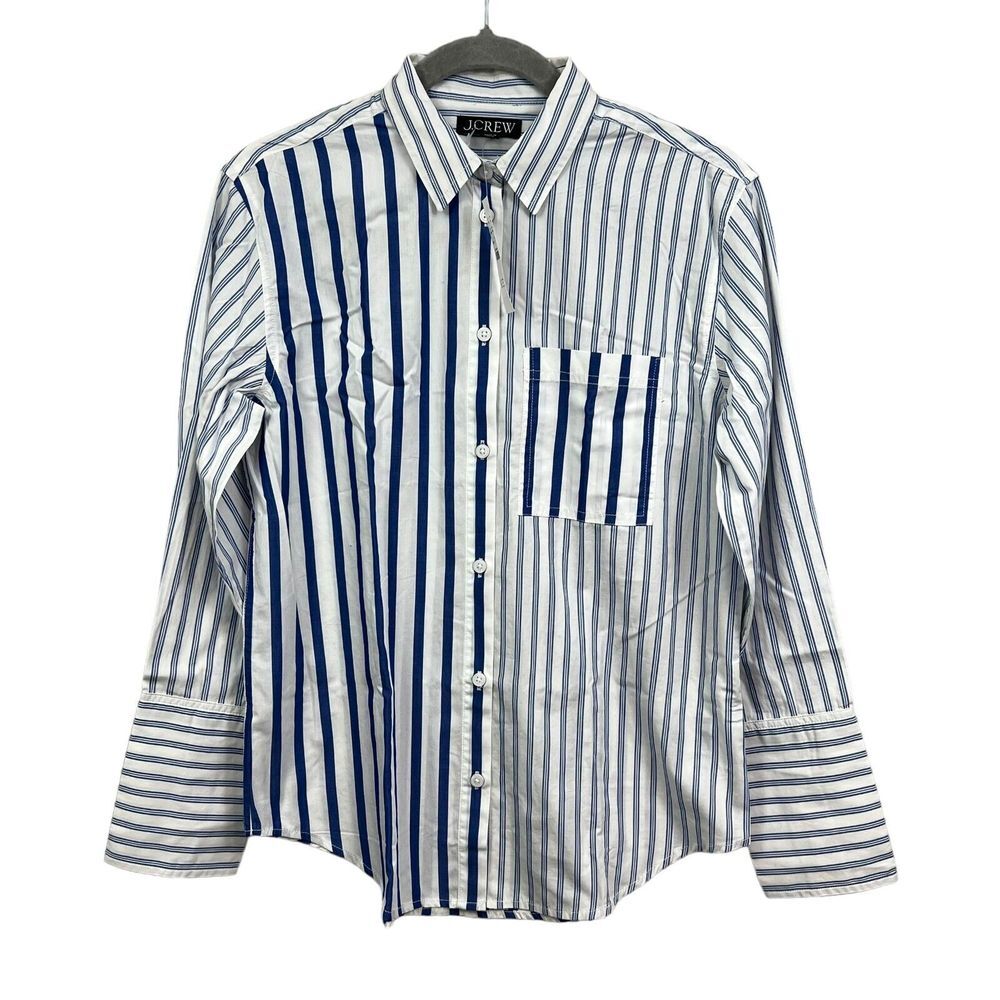 J. Crew Womens Button Up Shirt Stripe Poplin Garcon Cocktail Blue White Size 2*